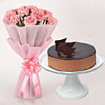 Pretty Pink Carnations Bouquet with Chocolate Cake