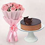 Pretty Pink Carnations Bouquet with Chocolate Cake