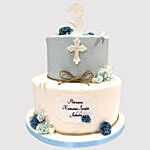 Blue and White Christening Vanilla Cake