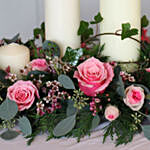 Pink Floral Table Arrangement With Candles