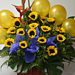 Sunflowers N Orange Balloons Flower Stand