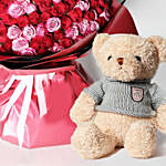 Teddy and 200 Roses Special Bouquet