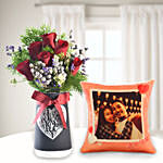 Mixed Flowers In Love You Vase with Personalised Cushion
