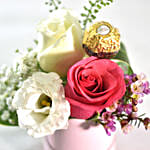 Pink Roses Box With Rocher & Birthday Balloon