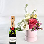 Pink Roses Box With Rocher & 200ML Champagne