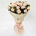 20 Peach Roses Bouquet with Teddy Cake