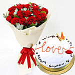 20 Red Roses Bouquet with Lavender Cake
