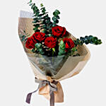 5 Red Roses Bouquet With Anniversary Balloon