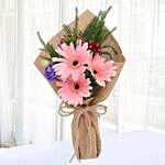 Pink Gerberas Bunch With Happy Birthday Balloon