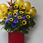 Sunflowers And Orange Balloons Flower Stand