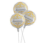Bouquet of Yellow and White Roses with Anniversary Balloon