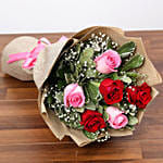 Red & Pink Roses Bouquet With Greeting Card