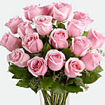12 Delicate Pink roses Vase With Tesco Rosso Wine