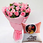Bunch Of 20 Pink Roses with Cushion