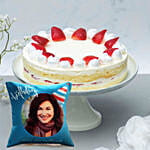 Fresh Strawberry Cake with Personalised Cushion