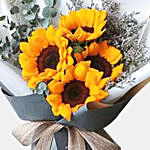 4 Bright Sunflowers Bunch with Mug