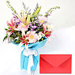 Lavender And Gerberas Bouquet With Greeting Card