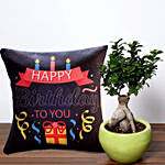 Personalised Birthday Candle Cushion With Bonsai Plant