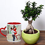 Personalised Red Ceramic Mug With Bonsai Plant