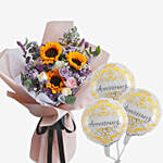 Bunch of Sunshine Flowers With Anniversary Balloon
