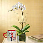 Personalised Red Ceramic Mug With White Orchid Plant