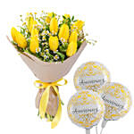 Yellow Tulips Bouquet With Anniversary Balloon