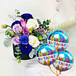 Mixed Roses Box With Birthday Balloon