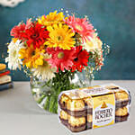 Classy Mix Of Gerbera Blossoms with Ferrero Rocher