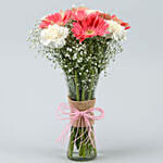 Gerberas White and Pink Carnations In Glass Vase