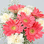Gerberas White and Pink Carnations In Glass Vase