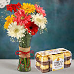 Mixed Brilliance Gerbera Vase with Ferrero Rocher