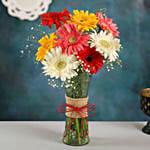Mixed Brilliance Gerbera Vase with Teddy Bear