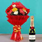 Mixed Coloured Gerberas Bouquet with Moet Champagne 200ml