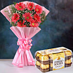 Pink Marvel Gerbera Blossoms with Ferrero Rocher