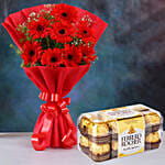 Red Elegance Gerbera Blossoms with Ferrero Rocher
