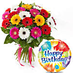 Summery Gerbera Blooming Bouquet with Birthday Balloon