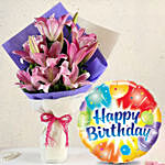 Alluring Pink Oriental Lilies Bouquet with Birthday Balloon