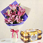 Alluring Pink Oriental Lilies Bouquet with Ferrero Rocher