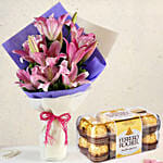 Alluring Pink Oriental Lilies Bouquet with Ferrero Rocher