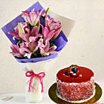 Alluring Pink Oriental Lilies Bouquet with Mini Cheese Cake