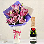 Alluring Pink Oriental Lilies Bouquet with Moet Champagne 200ml