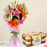 Attractive Mixed Asiatic Lilies Bunch with Ferrero Rocher