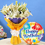 Beautiful 7 White Oriental Lilies Bouquet with Birthday Balloon