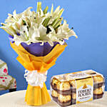 Beautiful 7 White Oriental Lilies Bouquet with Ferrero Rocher