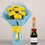 Bright Sunny Chrysanthemums with Moet Champagne 200ml