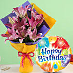 Enchanting Pink Oriental Lilies Bouquet with Birthday Balloon