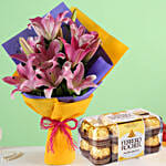 Enchanting Pink Oriental Lilies Bouquet with Ferrero Rocher