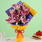 Enchanting Pink Oriental Lilies Bouquet with Moet Champagne 200ml