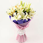 Lovely White Oriental Lilies Bouquet with Teddy Bear
