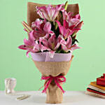 Oriental Pink Lilies Bunch with Birthday Balloon